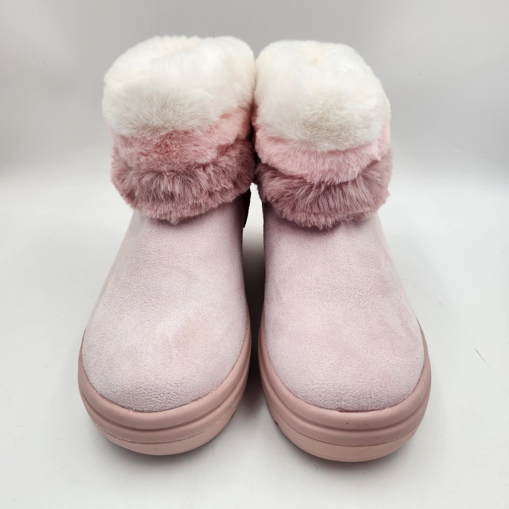 Skechers Street Cleats 2 302907L Bootie Girls 2 Pink White Faux Fur Collar Boots